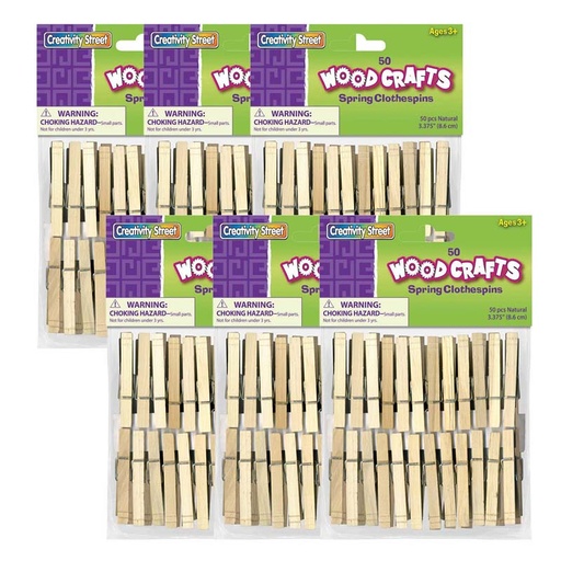 [AC365801-6 PAC] Spring Clothespins, Natural, Extra-Large, 3-3/8", 50 Per Pack, 6 Packs