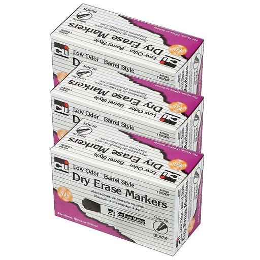 [47920-3 CLI] Charles Leonard® Dry Erase Markers, Chisel Tip, Black — 12/Pack, 3 Packs (36 Total)