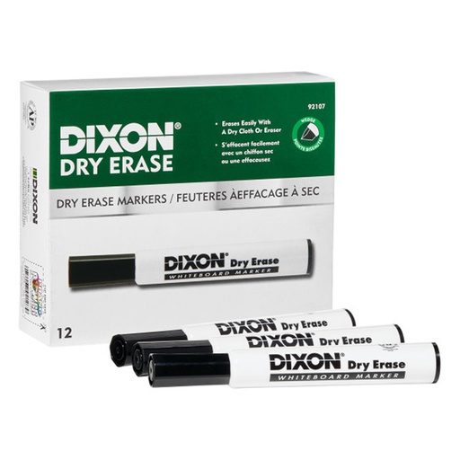 [92107 DIX] Dry Erase Markers Wedge Tip, Black, Pack of 12