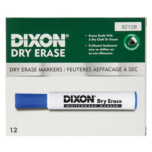 [92108 DIX] Dry Erase Markers Wedge Tip, Blue, Pack of 12