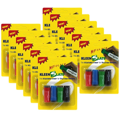 [0432-12 KS] KleenSlate® Attachable Erasers for Dry‑Erase Markers, 4 per Pack (12 Packs),Fits standard marker barrels, 48 eraser caps total 