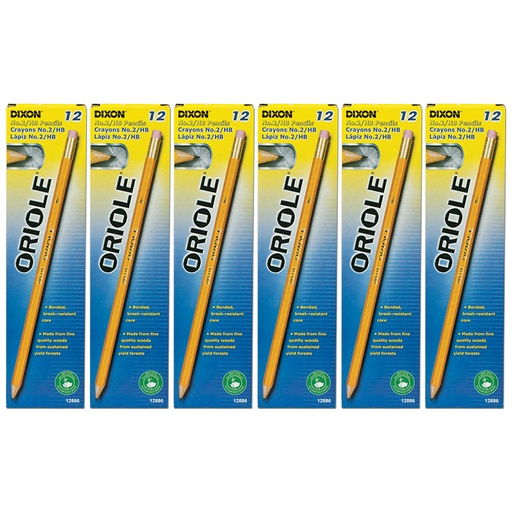 [12886-6 DIX] Oriole® Wood-Cased Pencils, #2 HB Soft, Pre-Sharpened, Yellow, 12 Per Pack, 6 Packs