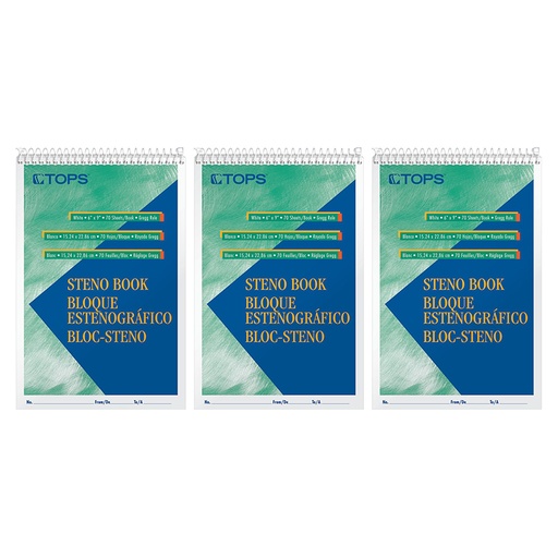 [8020-3 ESS] TOPS® Steno Books — 6"×9" Gregg Rule, 80 Sheets (Pack of 3)