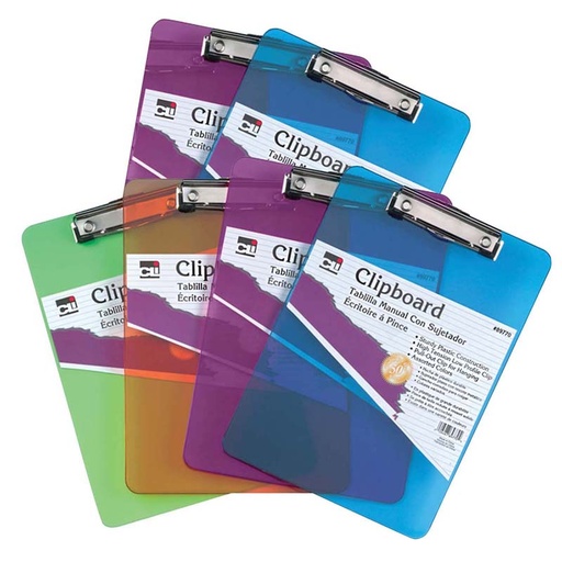 [89770-6 CLI] Plastic Clipboard, Letter, Assorted Colors, Pack of 6