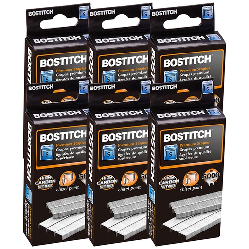 [SBS1914CP-6 BOS] Bostitch® Premium Standard Staples — 1/4" SF1, 6 Boxes for High‑Volume Use