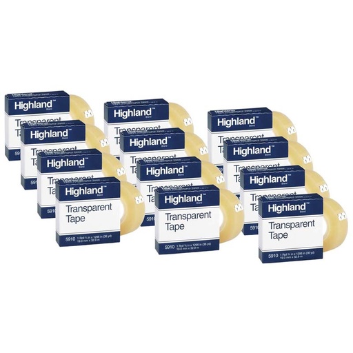 [591034X1296-12 MMM] 3M™ Highland™ Transparent Tape, 3/4" x 1296", 1" Core, Clear, 12 Rolls — Bulk office tape for mending and sealing
