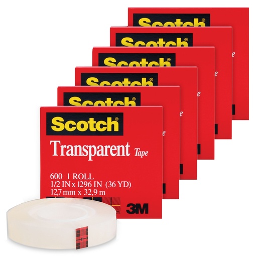 [60012X1296-6 MMM] Scotch® Transparent Tape 600 — 1/2" × 1296" (Pack of 6)