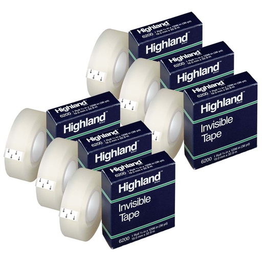 [620034X1296-6 MMM] 3M Highland® Invisible Tape 6200, 6-Pack — Bulk classroom mending & labeling