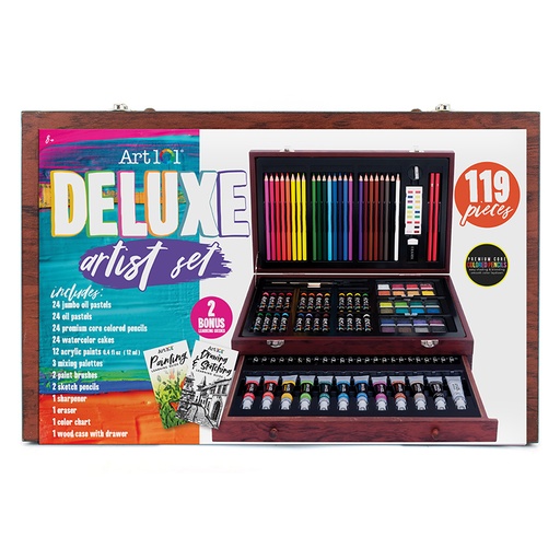[56119MB AOO] Deluxe Art Set in a Wood Organizer Case, 119 Pieces