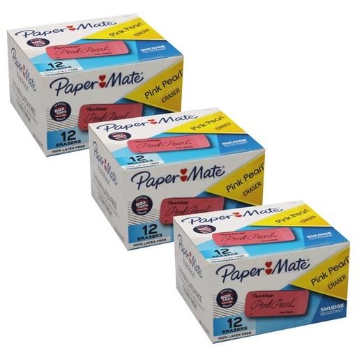 [70521BX-3 SAN] Paper Mate® Pink Pearl® Large Erasers — 3×12 classroom multi‑pack (36 total)