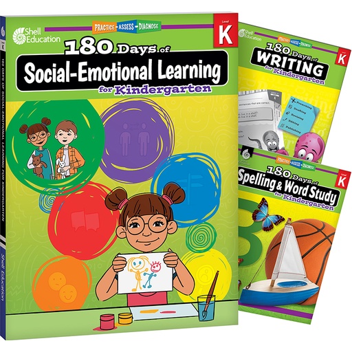 [147652 SHE] 180 Days Social-Emotional Learning, Writing, & Spelling Grade K: Book Set