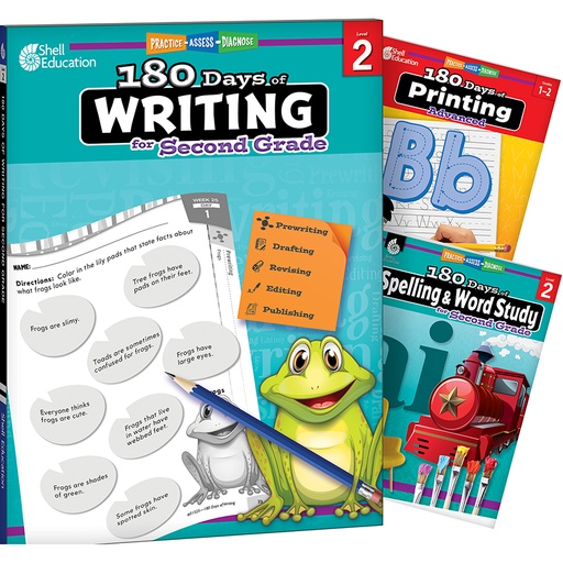 [147661 SHE] 180 Days Writing, Spelling, & Printing Grade 2: Book Set