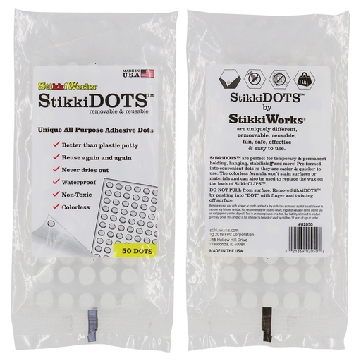 [02050 STIK] StikkiWorks® StikkiDOTS™ — Reusable ~3/8" adhesive dots for clean mounting