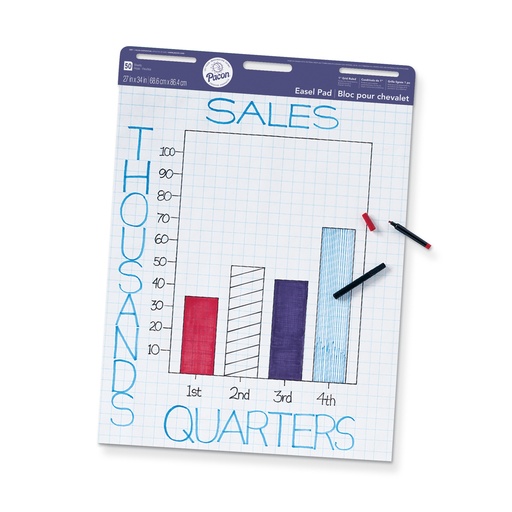 [3387 PAC] Pacon® Easel Pad, 1" Grid Ruled, 27" × 34", 50 Sheets