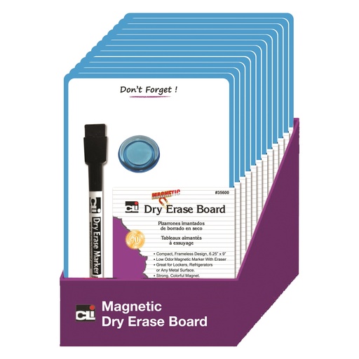 [35600ST CLI] Magnetic Blue Frame 6.25" x 9" Mini Dry Erase Boards w/Markers, Erasers and Magnets Pack of 12