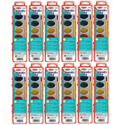 [40508-12 CLI] Semi-Moist 8 Colors Oval Pan Watercolor Paint Sets with Brush 12 Sets