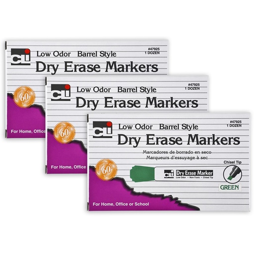 [47925-3 CLI] 36ct Green Barrel Style Chisel Tip Dry Erase Markers