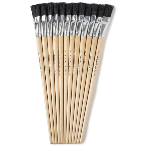 [73575 CLI] Natural Bristle Long Handle Size 18 Flat Easel Brushes Pack of 12