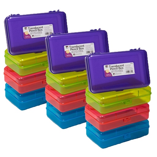 [76305-12 CLI] Assorted Colors Translucent Pencil Boxes Pack of 12