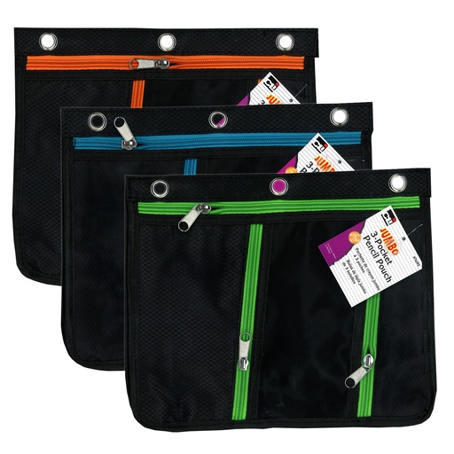 [763953 CLI] Expanding 3 Pocket Pencil Assorted Colors Pouches Pack of 3