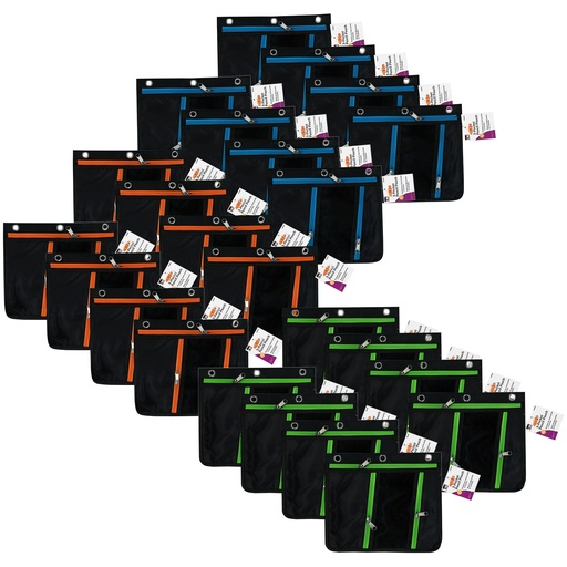 [76395ST CLI] Expanding 3 Pocket Pencil Assorted Colors Pouches Pack of 24