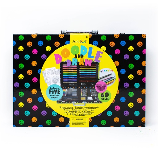 [61072MB AOO] Art 101® Doodle & Draw 60‑Piece Art Set — portable mixed‑media kit