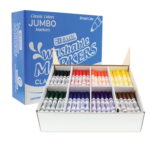 [1235 BAZ] Jumbo Washable Markers Classroom Pack 200ct in 8 Colors