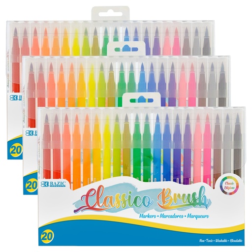 [1278-3 BAZ] 60 Washable Brush Markers in 20 Assorted Colors