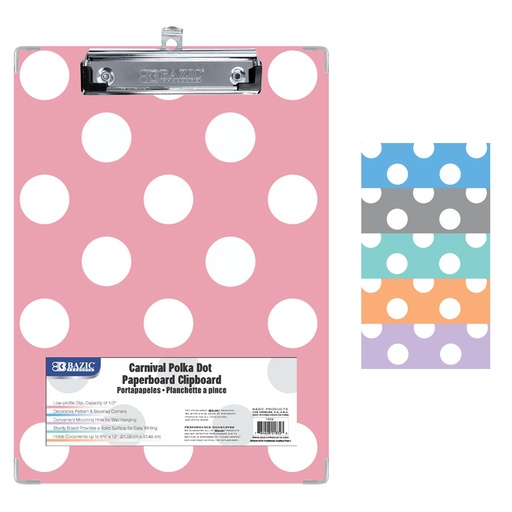 [1832 BAZ] Carnival Polka Dot Standard Size Paperboard Clipboards with Low Profile Clips
