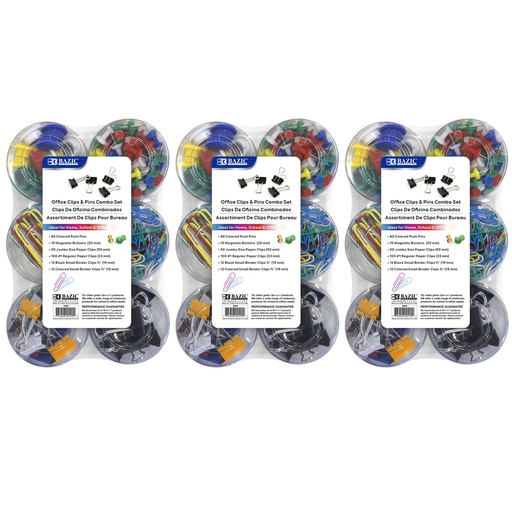 [290-3 BAZ] Push Pin, Paper Clip, Binder Clip, Magnetic Button Combo Set of 3