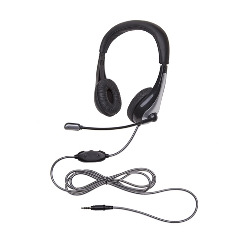 [1025MT CAF] Black/Silver NeoTech 1025MT 3.5mm Plug Mid-Weight On-Ear Stereo Headset with Gooseneck Microphone