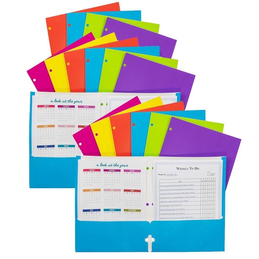 [06300-18 CL] C‑Line® 2‑Pocket Laminated Paper Portfolio with 3‑Hole Punch, Assorted, Pack of 18,11" x 8.5" (letter size inserts), Pack of 18 folders (assorted colors) 