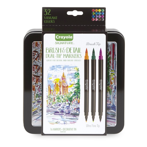 [586501 BIN] Signature Brush & Detail Dual-Tip Markers 16 Colors