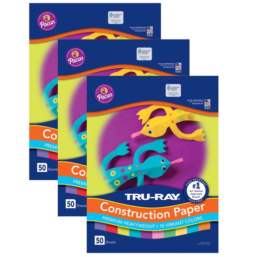 [102941-3 PAC] Tru-Ray® Vibrant 12" x 18" Construction Paper 10 Colors 150 Sheets
