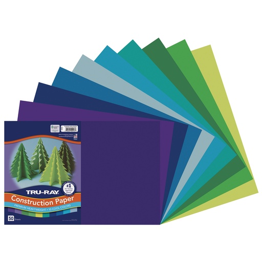 [102943 PAC] Tru-Ray® Cool Assorted 12" x 18" Construction Paper 50 Sheets