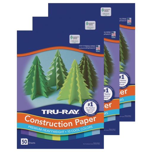 [102943-3 PAC] Tru-Ray® Cool Assorted 12" x 18" Construction Paper 150 Sheets