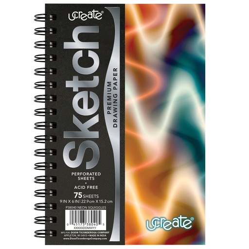 [38040 PAC] Neon Squiggles 9" x 6" Poly Sketch Book