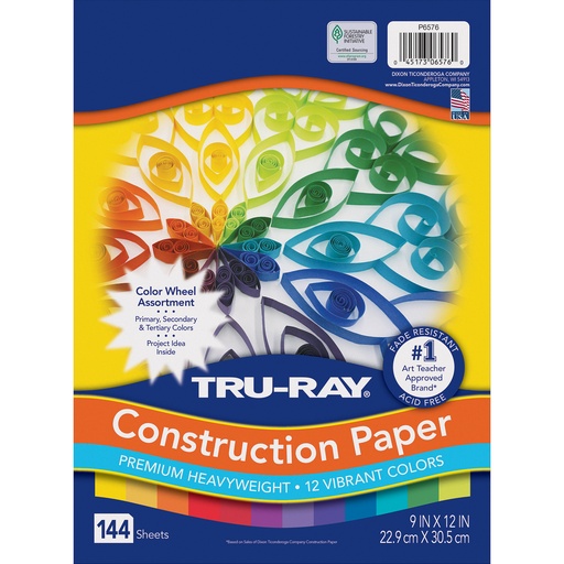 [6576 PAC] Tru-Ray® 9" x 12" Color Wheel Assortment 144 Sheets