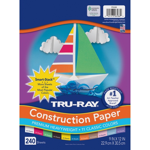 [6586 PAC] Tru-Ray® 9" x 12" Smart-Stack™ Construction Paper 240 Sheets