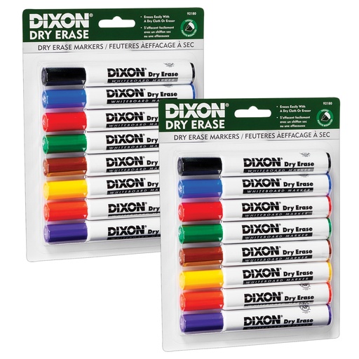 [92180-2 DIX] 16 Wedge Tip Dry Erase Markers in 8 Colors 