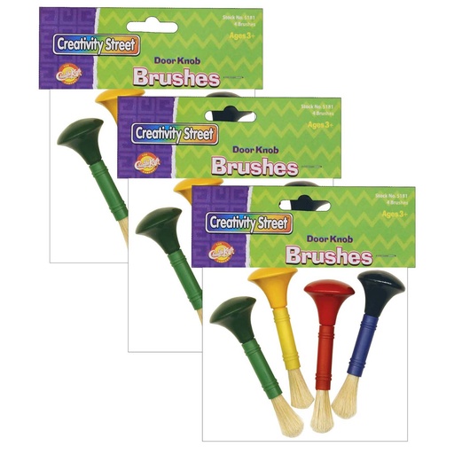 [AC5181-3 PAC] 12 Door Knob Handle Beginner Paint Brushes in 4 Assorted Colors