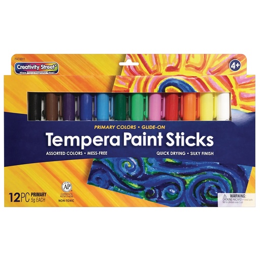 [AC9911 PAC] 12 Assorted Glide-On Tempera Paint Sticks,