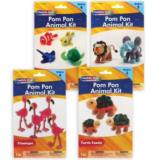 [ACANMKIT1 PAC] Pom Pon Animal Craft Kits: Ocean, Turtle, Flamingos, Lion & Elephant