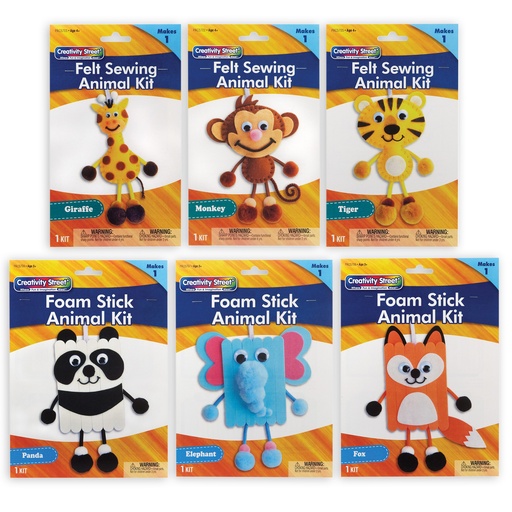 [ACANMKIT3 PAC] Creativity Street® Animal Craft Kits, Felt & Foam — 6 DIY Animal Projects
