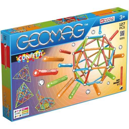 [354 GMW] Geomag™ Confetti Magnetic Construction Set, 127 Pieces (Rods, Spheres & Bases)