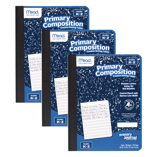 [09902-3 MEA] Mead® Primary Composition Book, Full Page Ruled,7 1/2" x 9 1/2", Pack of 3 (100 sheets per book) 