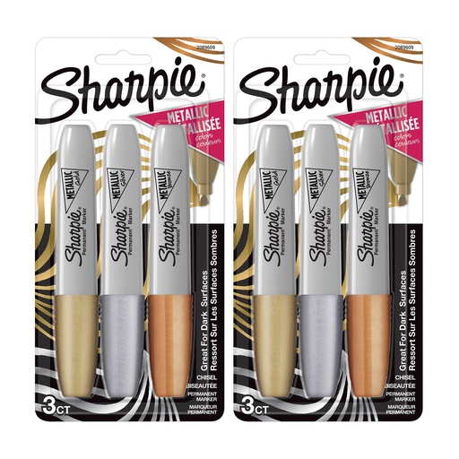 [2089609-2 SAN] 6 Metallic Chisel Tip Permanent Markers in Assorted 3 Colors