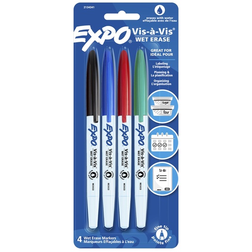 [2134341 SAN] Vis-à-Vis Fine Tip Wet Erase Marker 4 Colors Set