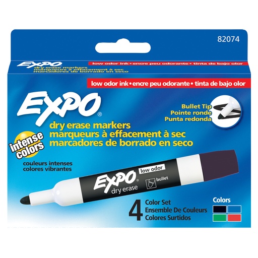 [82074 SAN] Assorted Bullet Tip Low-Odor Dry Erase Markers Pack of 4