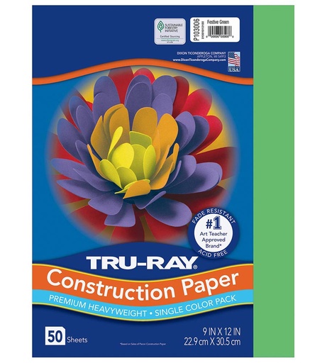 [103006 PAC] 9x12 Festive Green Tru-Ray Construction Paper 50ct Pack